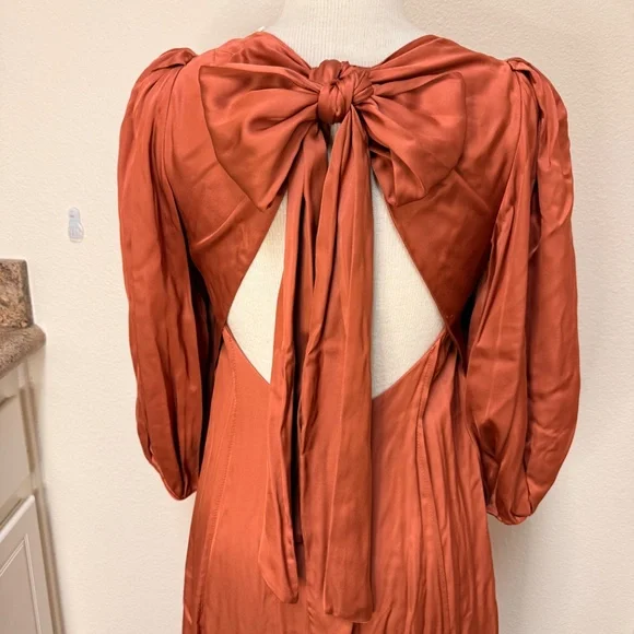 Rebecca Taylor Women's Open Back Maxi Dress Burnt Orange Spring Summer Pockets - Picture 4 of 10